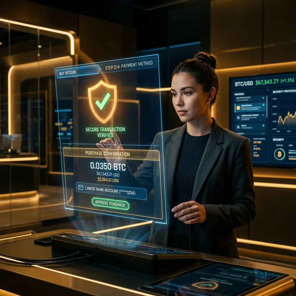How to buy Bitcoin safely — Secure interface for purchasing on a dark background