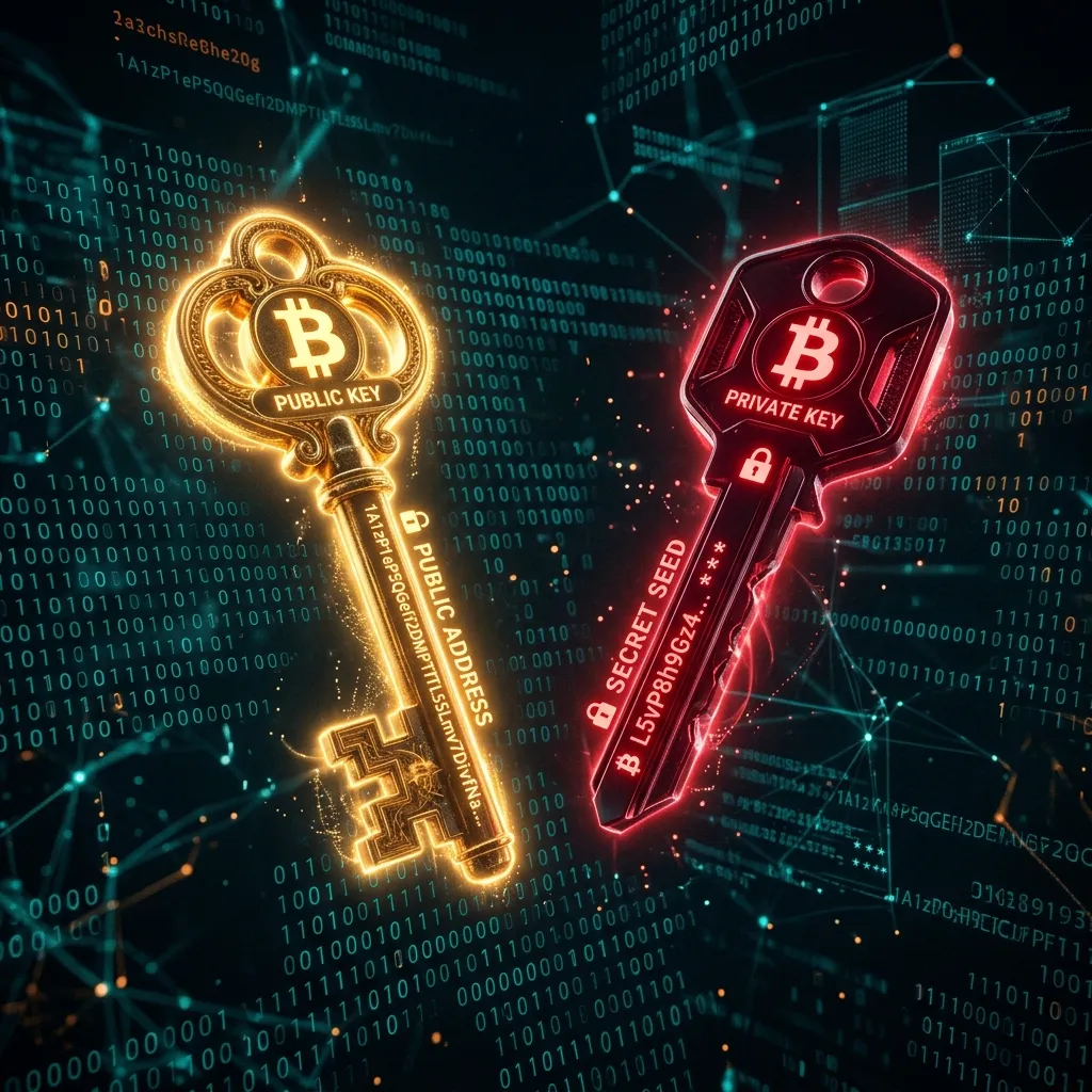 Bitcoin public and private keys — cryptographic security visualization